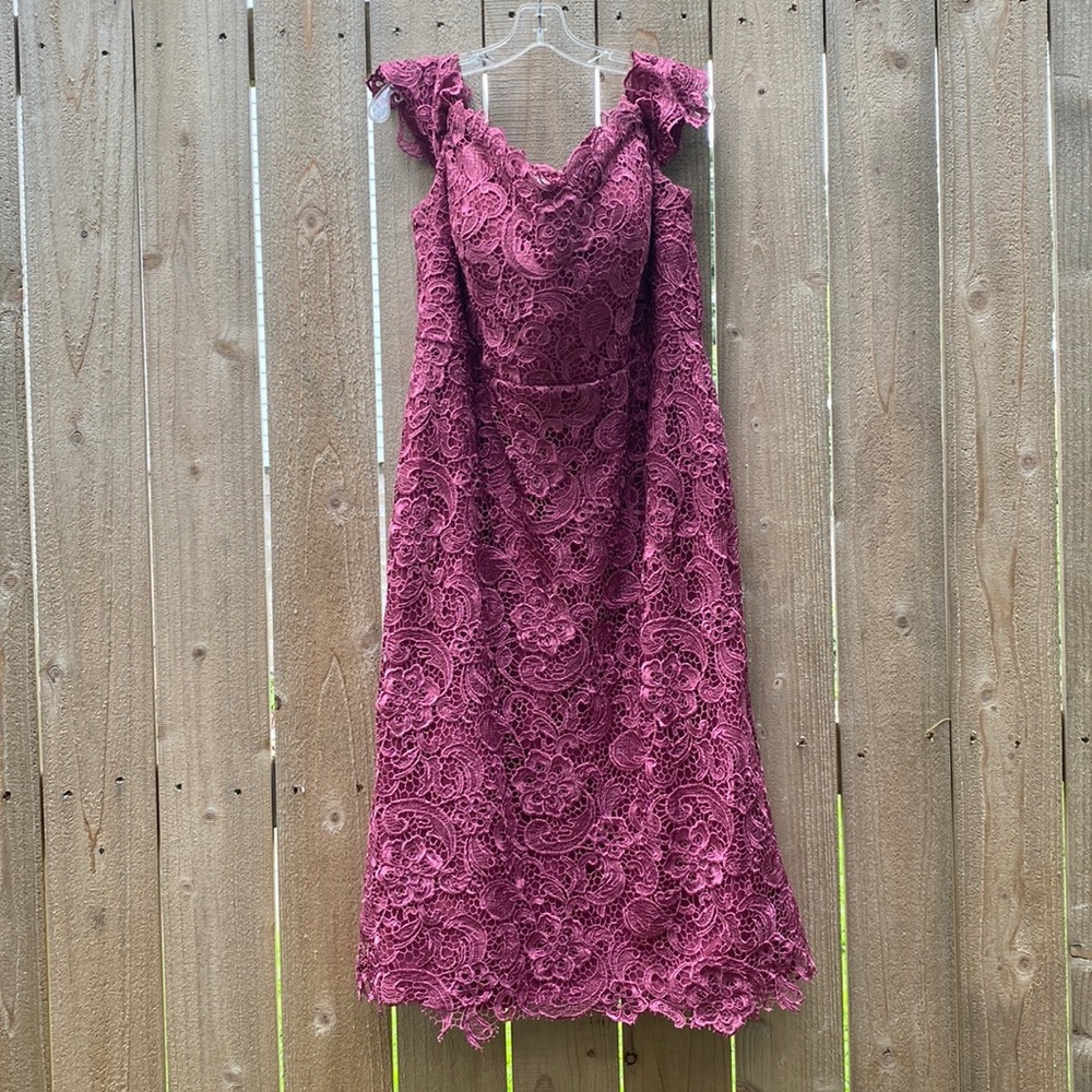 JJ’s House Purple Lace Off-The-Shoulder Dress